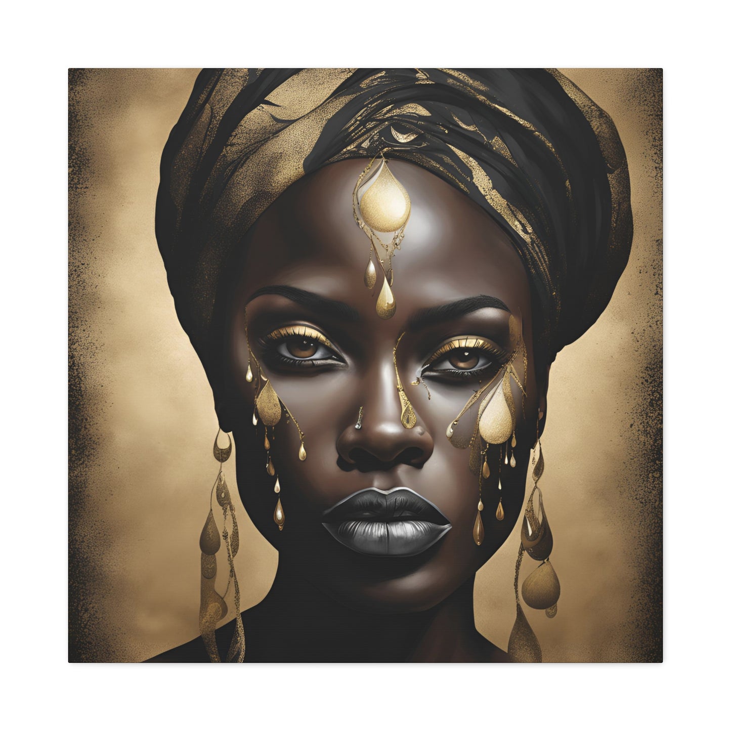 African Woman Adorned with Gold Elements - Canvas Wall Art