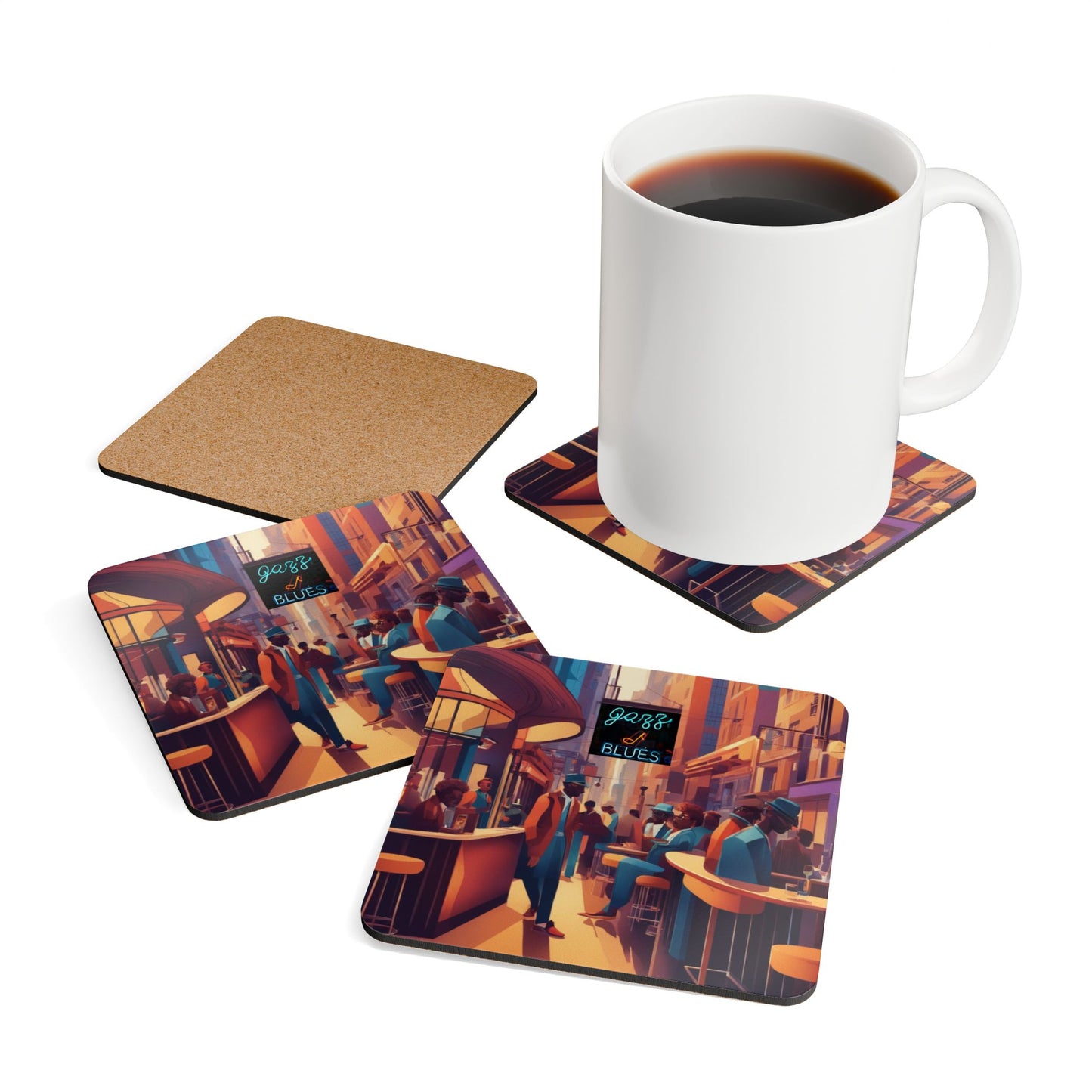 Abstract Jazz & Blues Bar Corkwood Coaster Set