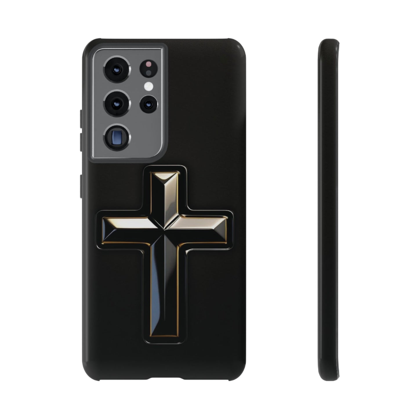 Black and Gold Cross Tough Phone Case – Compatible with iPhone & Samsung