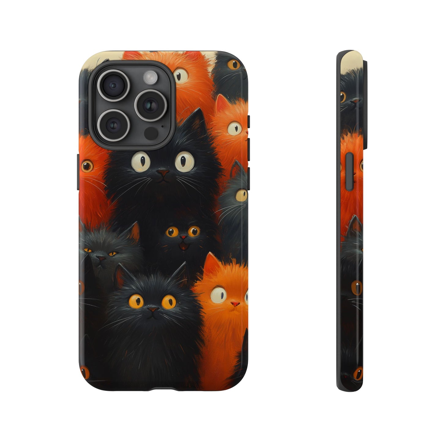 Halloween Phone Case - Orange and Black Whimsical Cats Phone Case for iPhone or Samsung's Phones