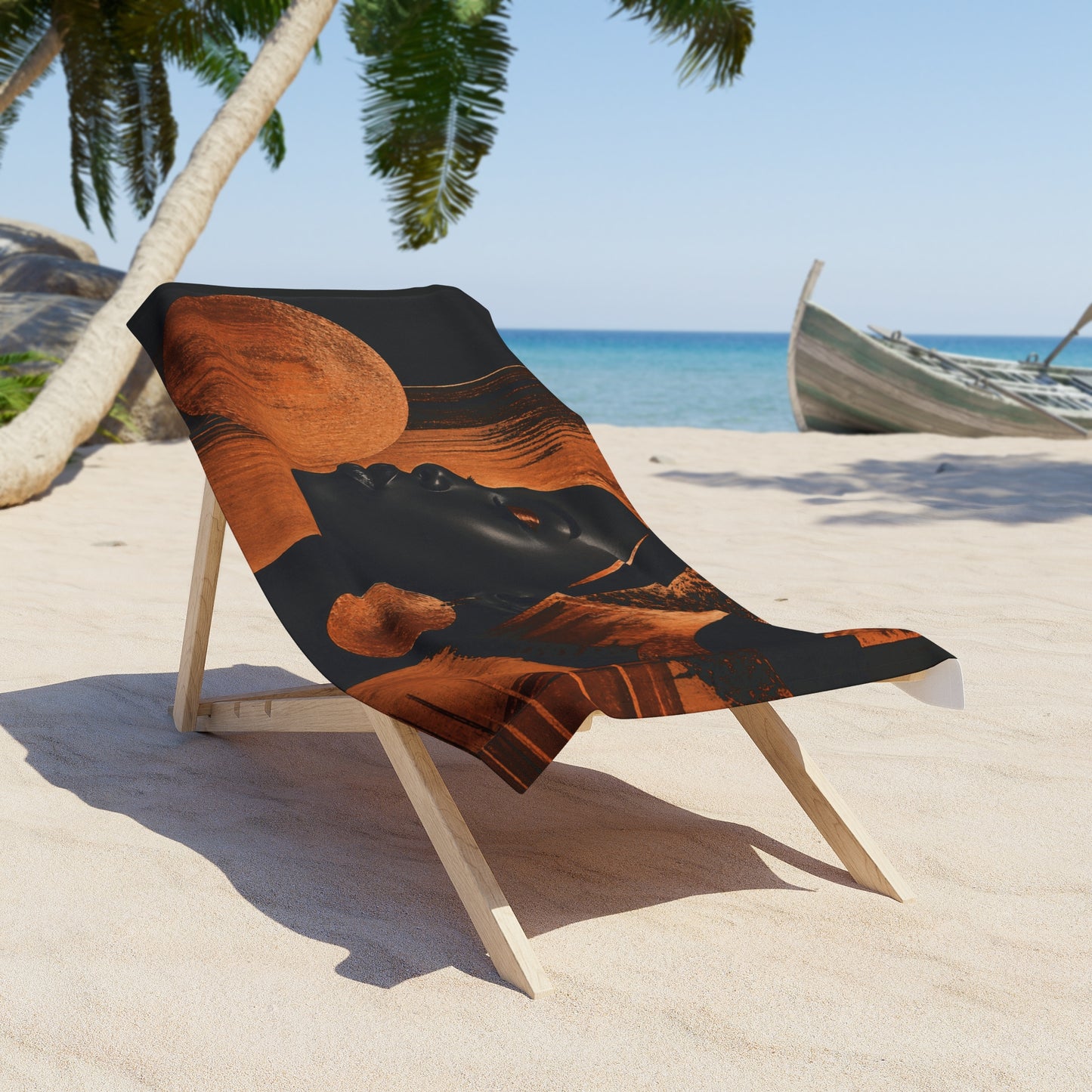 Black Woman Beach Towel / Soulful Queen in Copper & Black