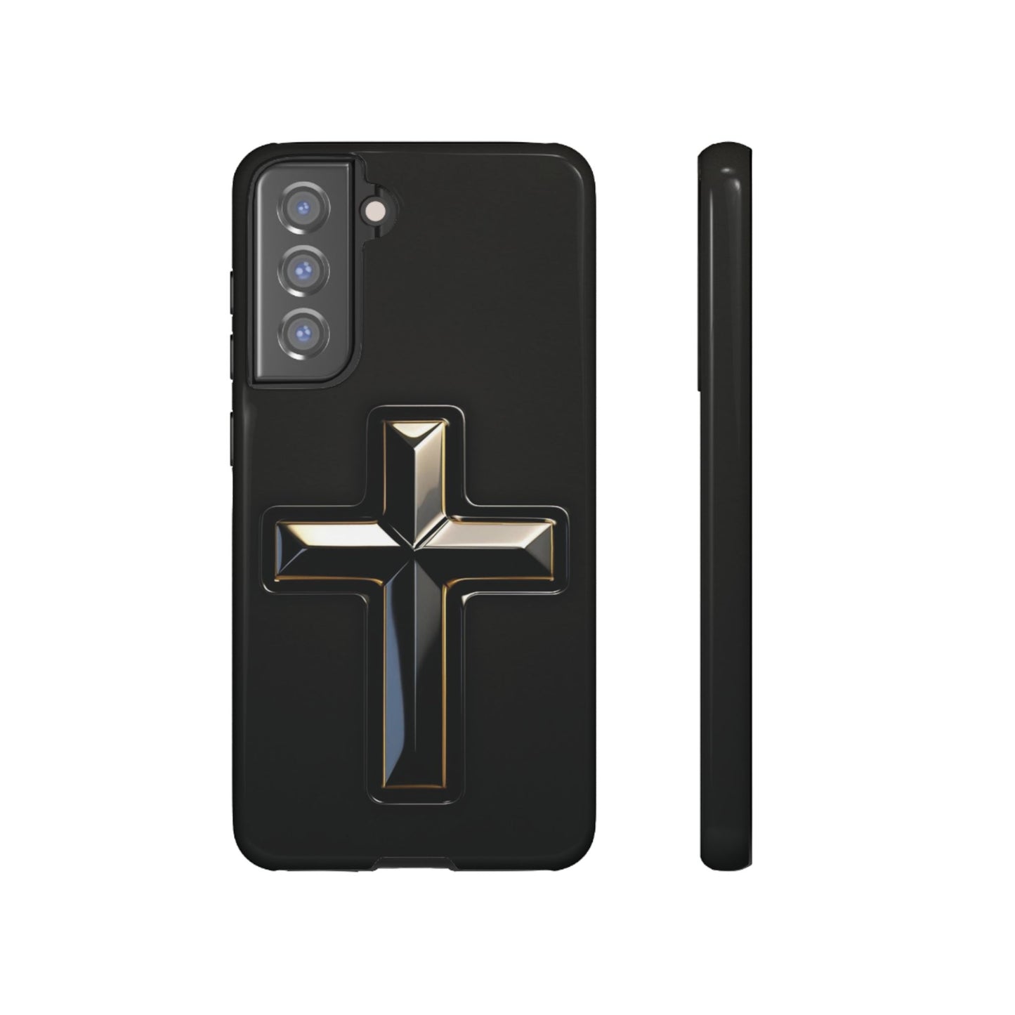 Black and Gold Cross Tough Phone Case – Compatible with iPhone & Samsung