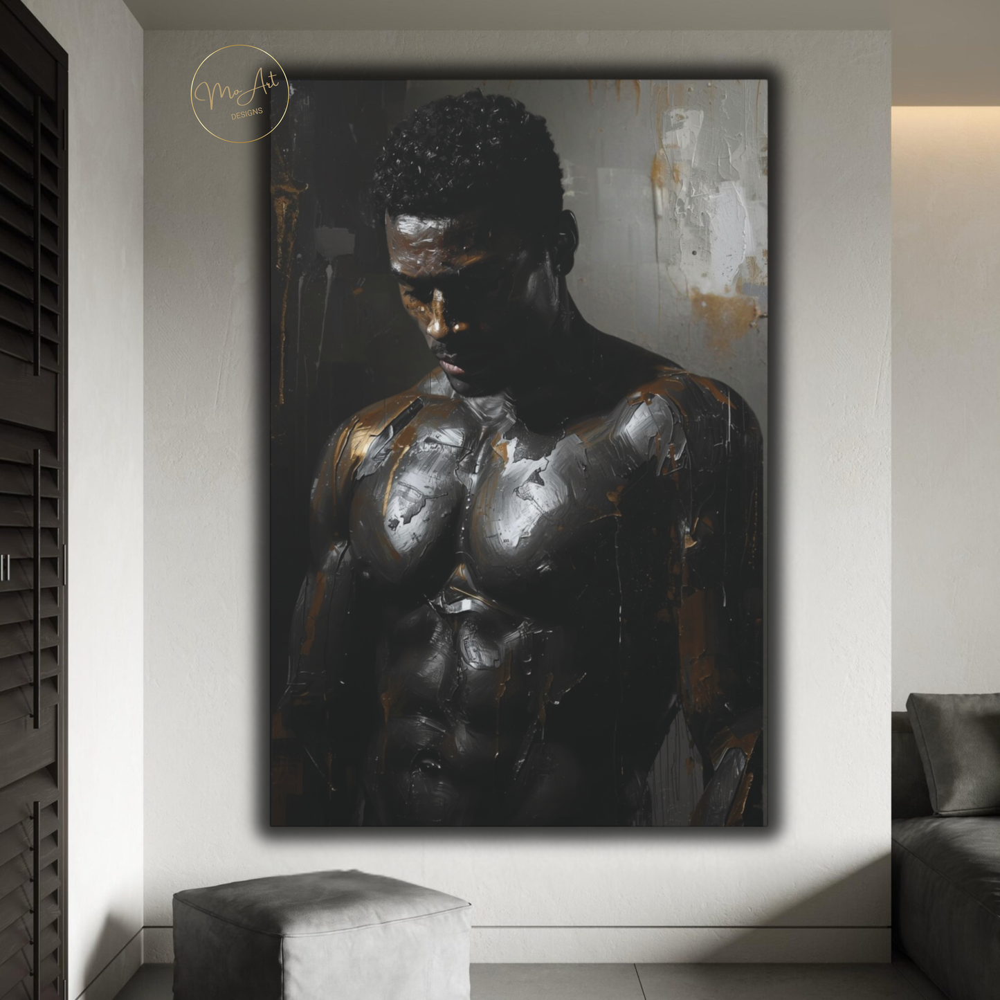 Black Man Wall Art – Sensual Persuasion | Powerful Black & Silver Masculine Canvas Print