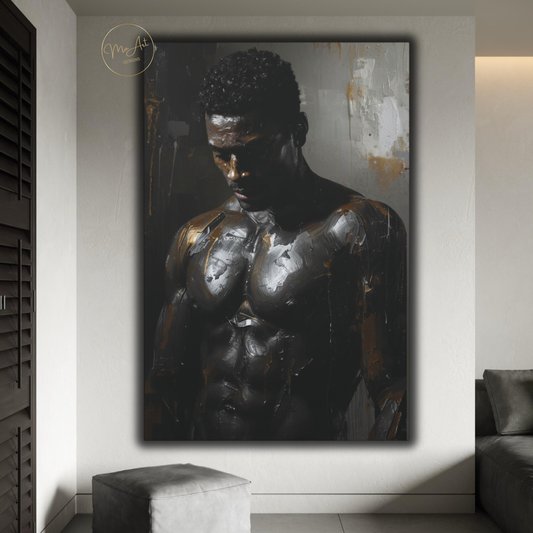 Black Man Wall Art – Sensual Persuasion | Powerful Black & Silver Masculine Canvas Print