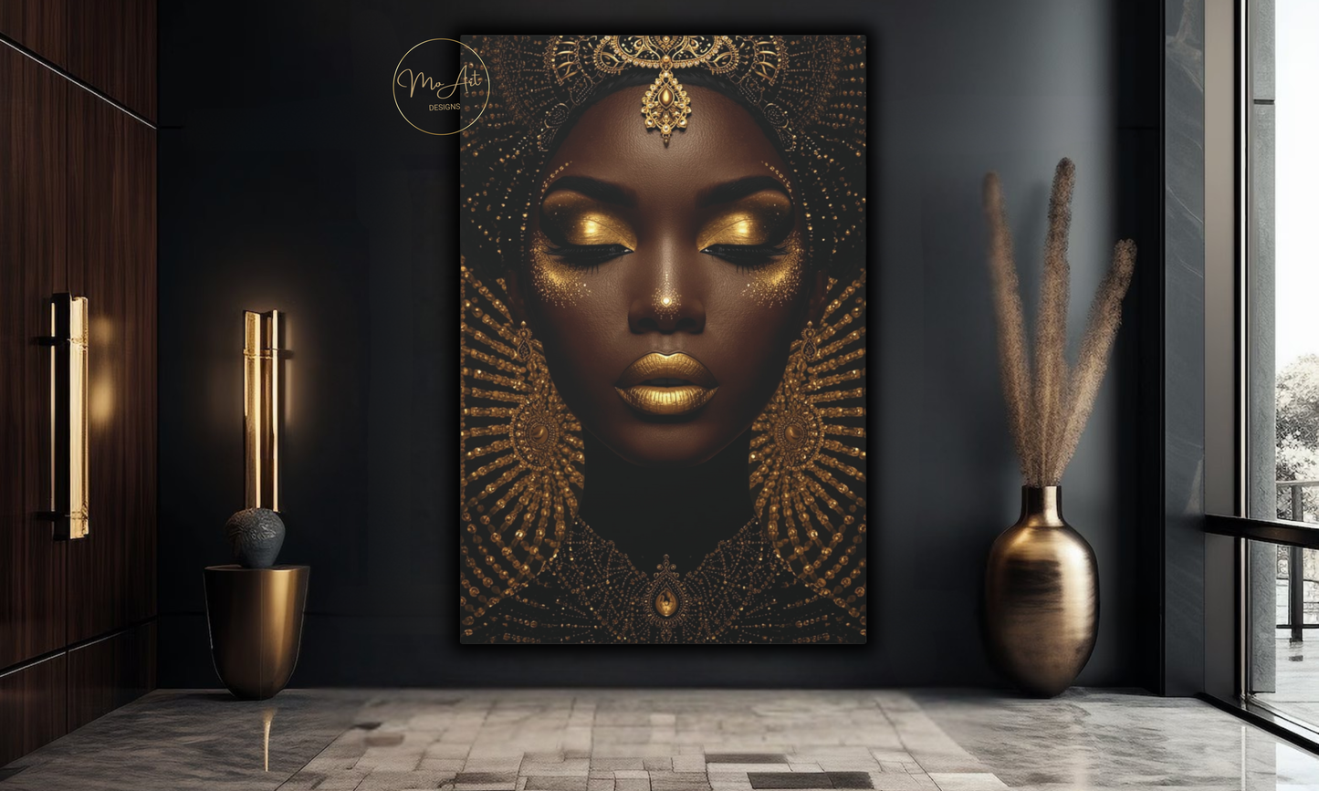 Black Woman Wall Art – Golden Elegance Canvas Print