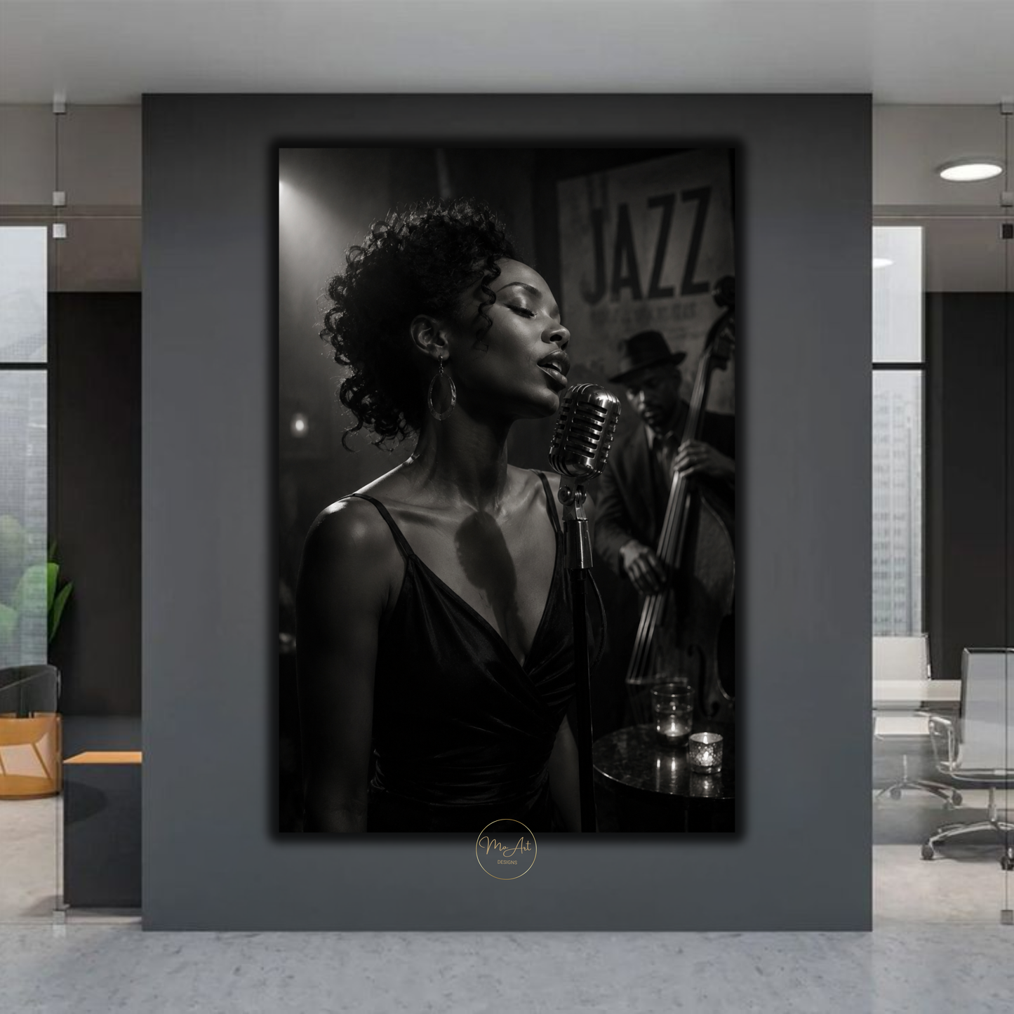 Black Woman Wall Art – Soulful Jazz Singer Canvas Print | Black & White Afrocentric Art