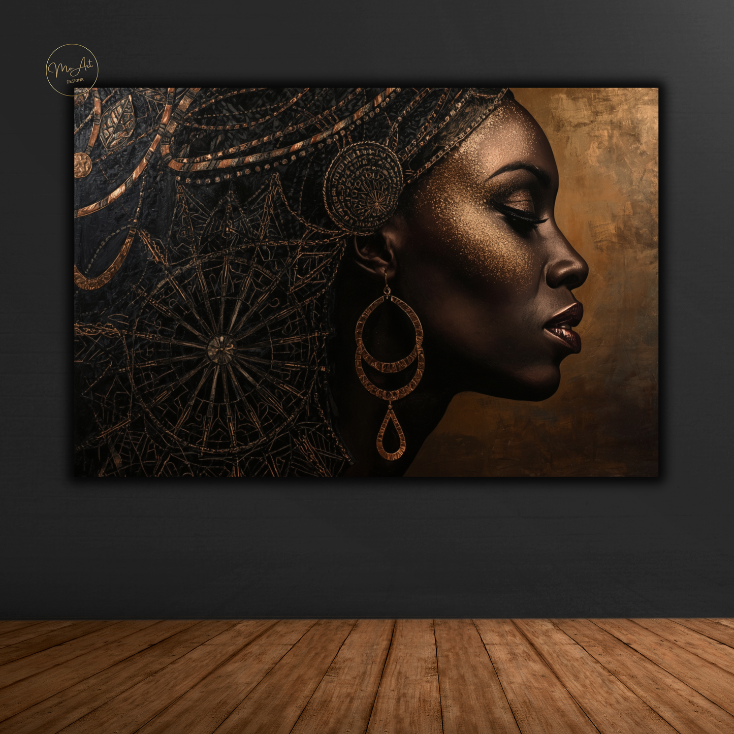 Black Woman Wall Art – Sophisticated Afrocentric Black & Copper Canvas Print