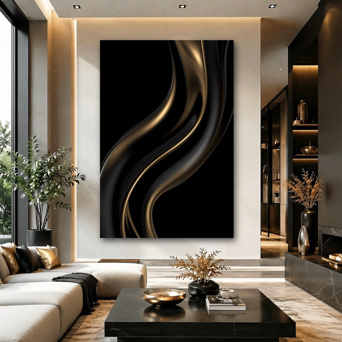 Black and Gold Abstract Wall Art | Modern Luxury Canvas Print for Home Decor