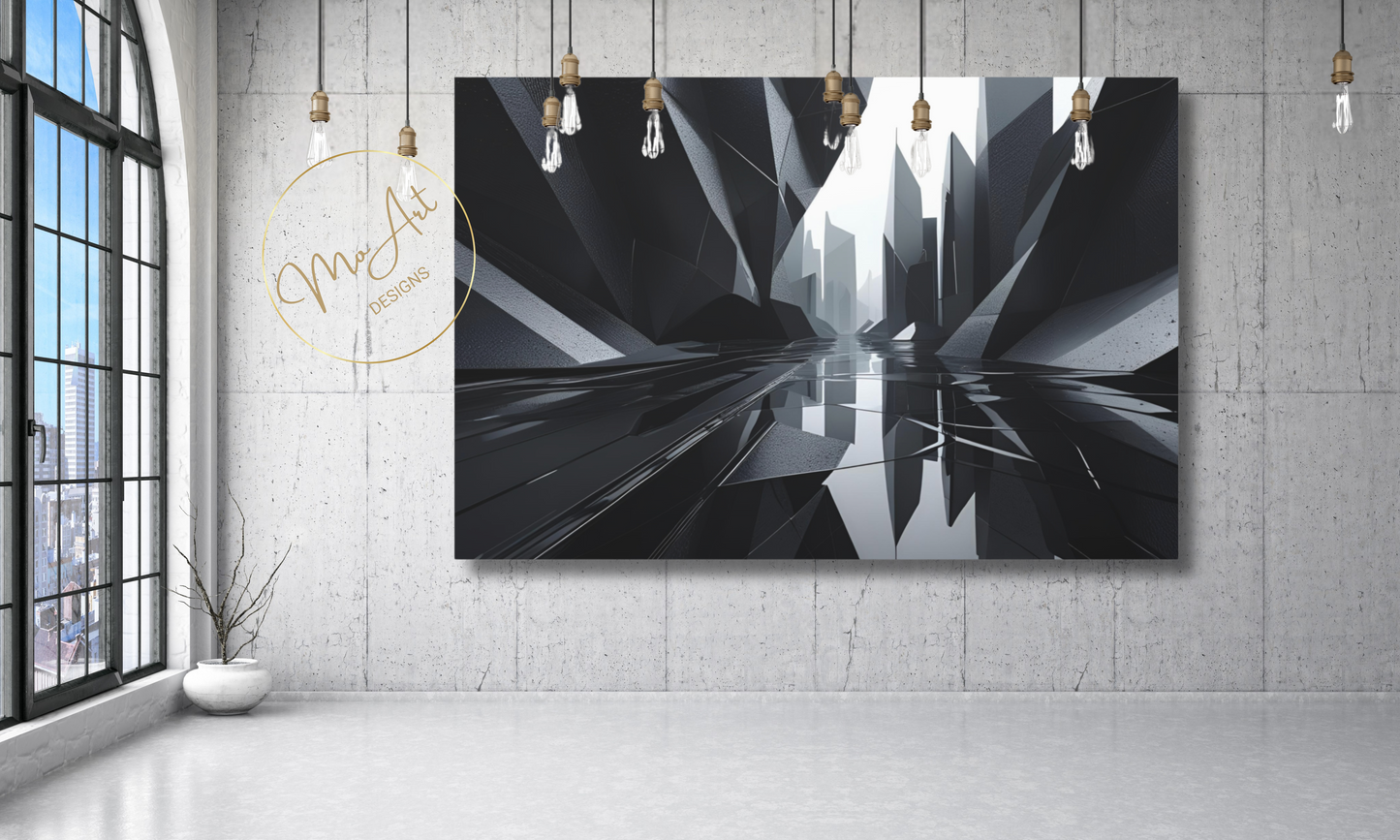Black and White Abstract / Reflections of a City - Canvas Wall Art