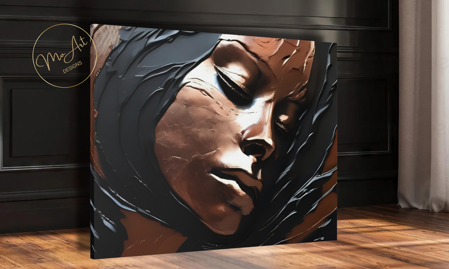 Woman at Peace Abstract Black and Copper Canvas Wall Art