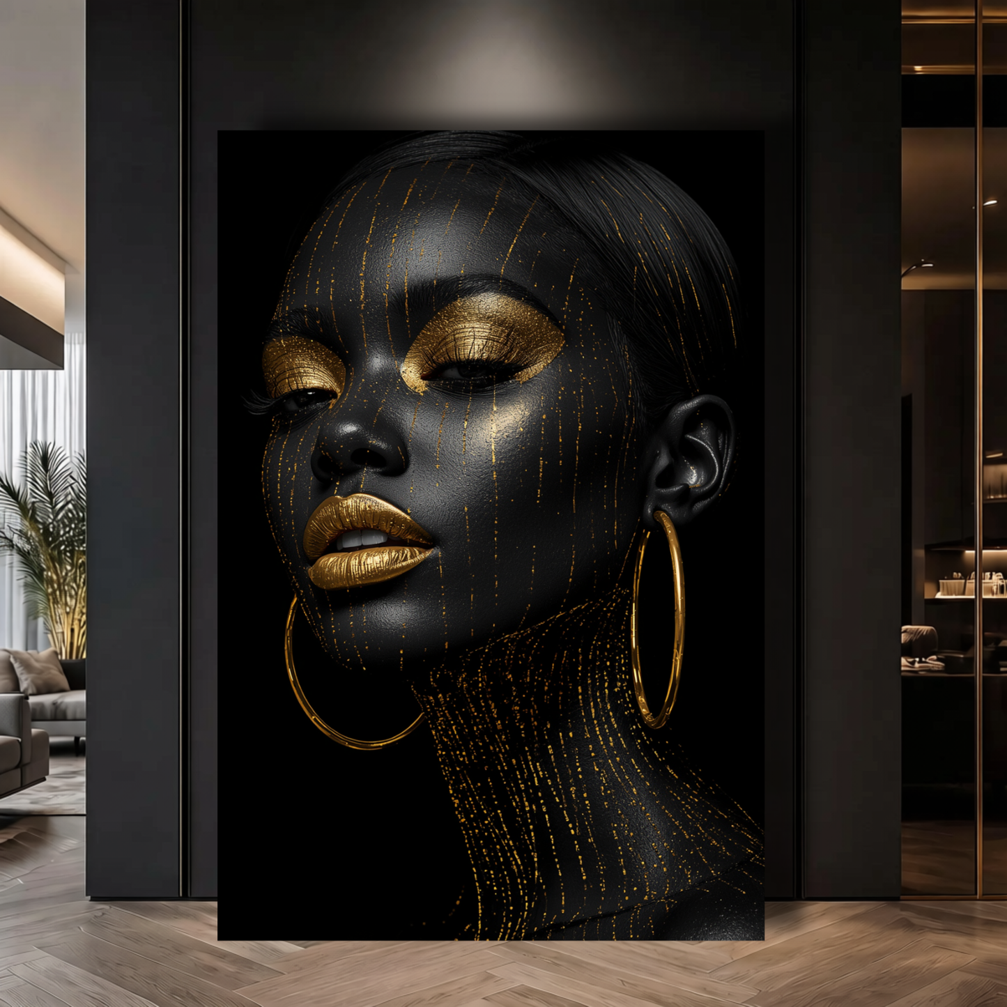 Black Woman Wall Art - Black & Gold Afrocentric Canvas Print