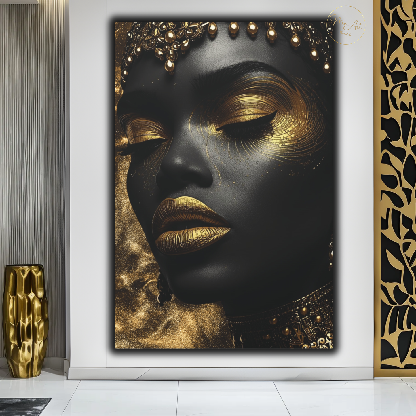 Black Woman Wall Art – Essence of Gold | Black & Gold Luxury Afrocentric Canvas Print