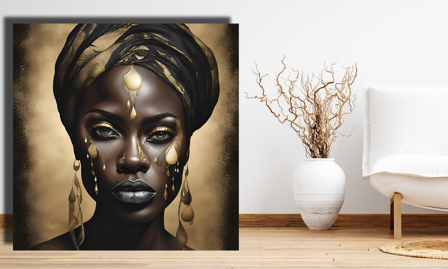 African Woman Adorned with Gold Elements - Canvas Wall Art