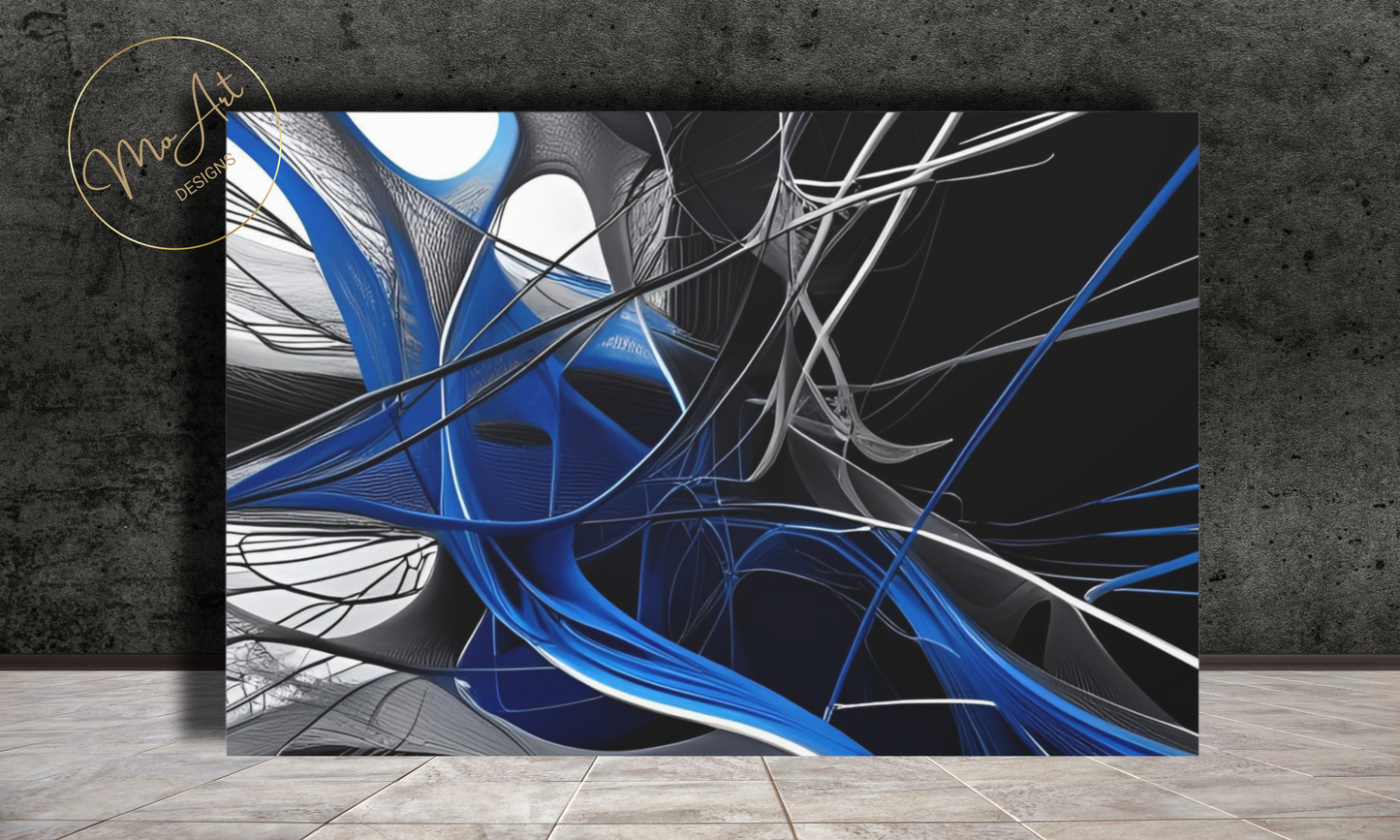 Abstract Blue, Black and Grey Canvas Wall Art