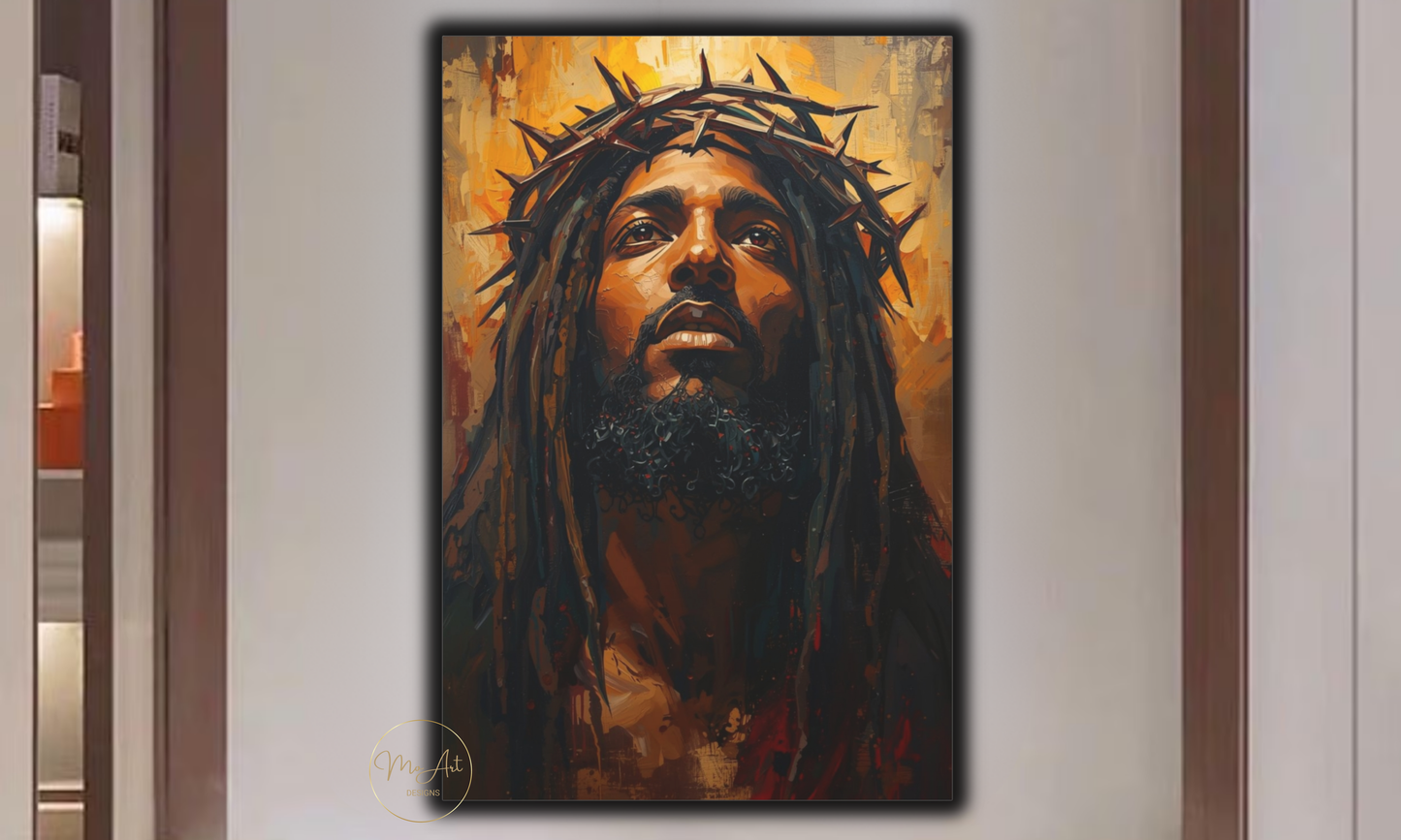 Black Jesus Canvas Wall Art – Crowned in Sacrifice / Canvas Print