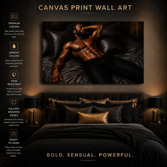 Black Man Wall Art – Sensual Black & Gold Masculine Canvas Print | Modern Luxury Bedroom Decor