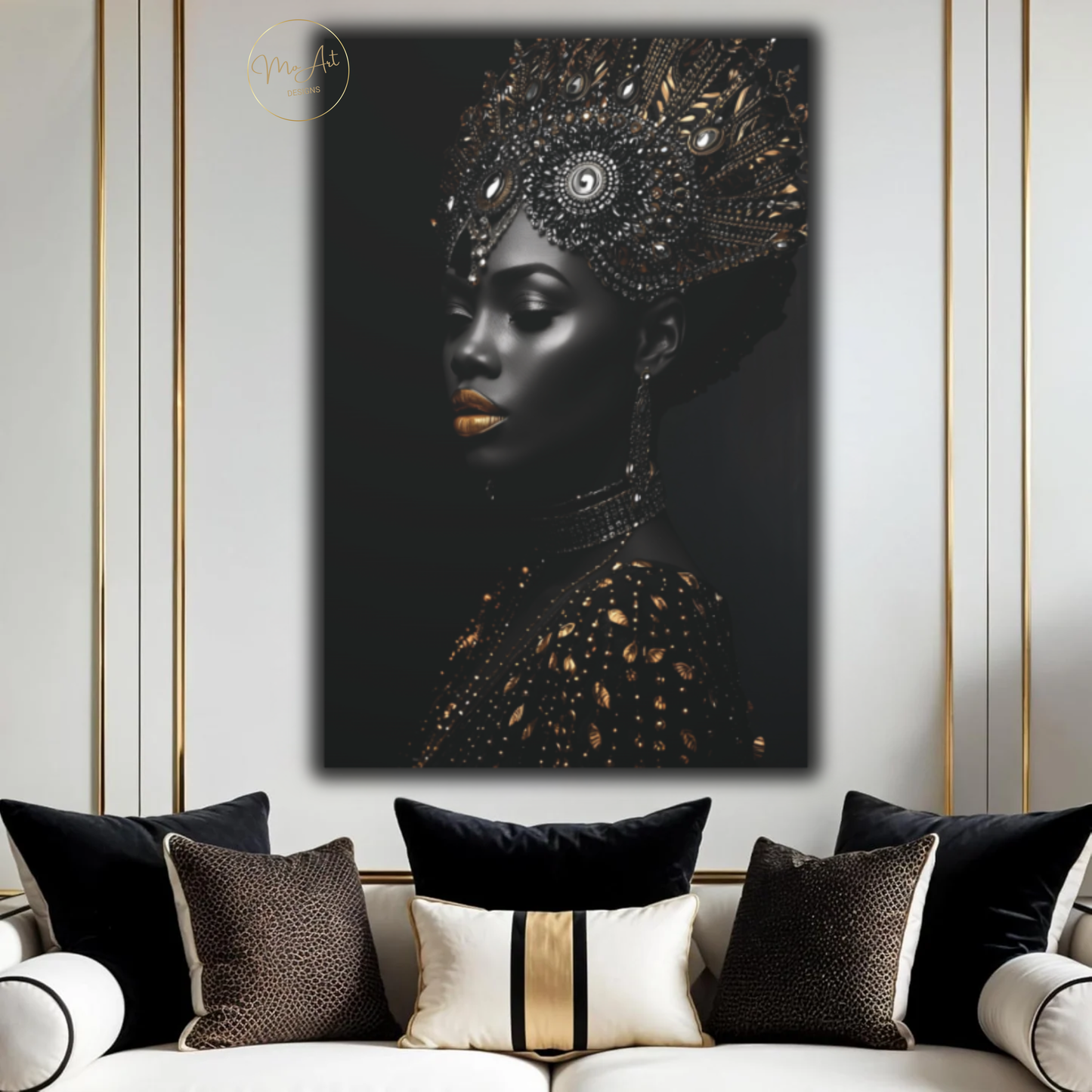 Black Woman Wall Art – African Queen - Black & Gold Royal Luxury Canvas Print