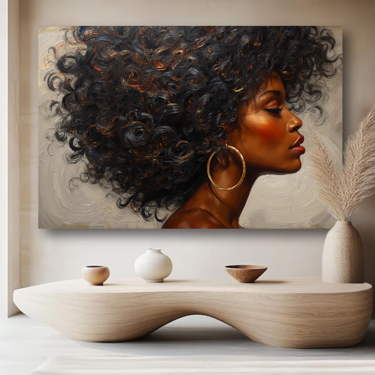Black Woman Wall Art - Abstract Afrocentric Canvas Print | Black & Gold African American Art
