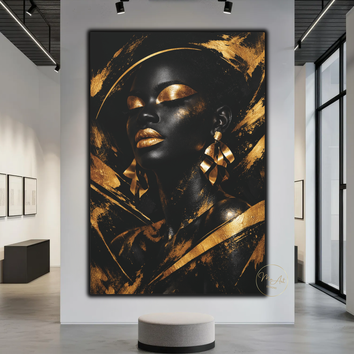Black Woman Wall Art – Golden Goddess | Luxury Black & Gold Abstract Canvas Print