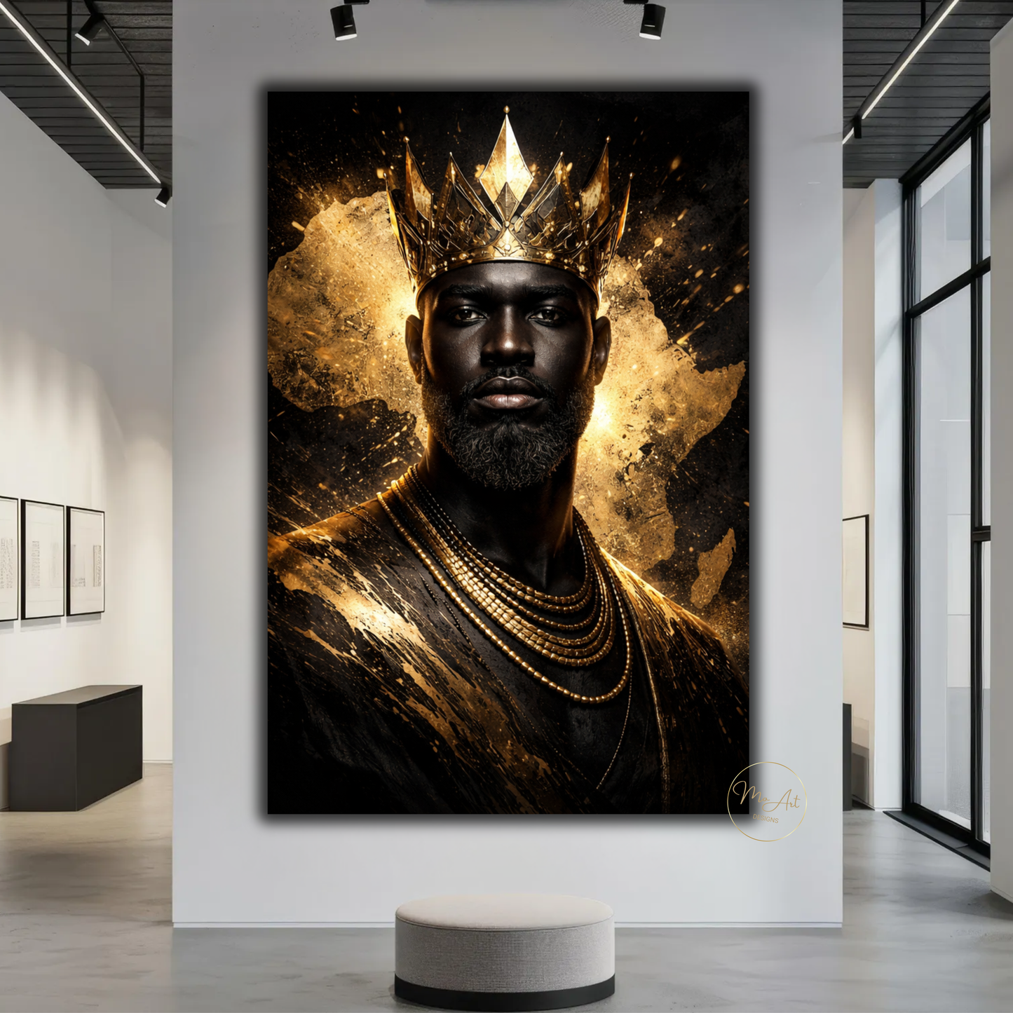 Black King Wall Art – African Royalty Gold Crown Canvas Print for Modern Luxury Decor