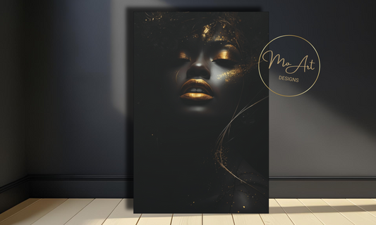 Black Woman with Gold Lips – Luxury Canvas Wall Art