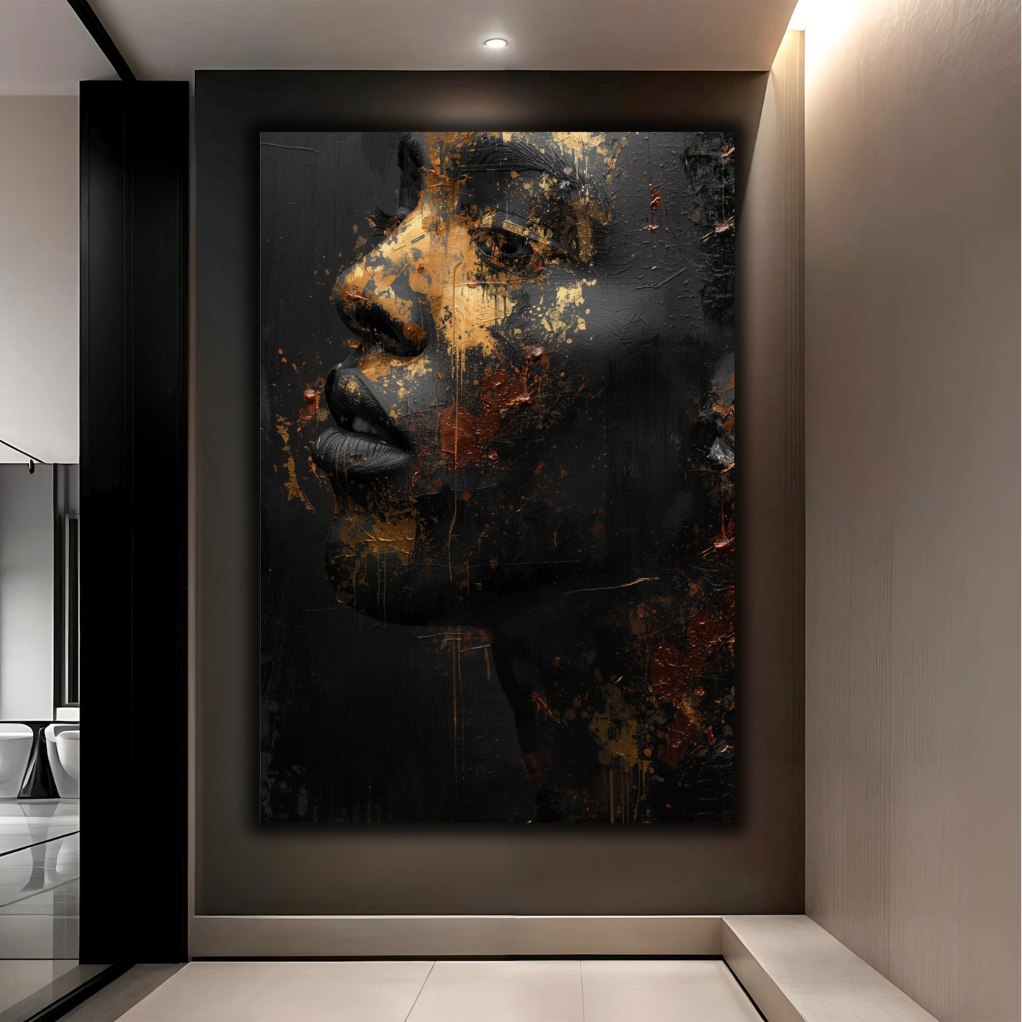 Black Man Wall Art – Black & Gold Abstract Masculine Canvas Print | Modern Luxury Afrocentric Decor