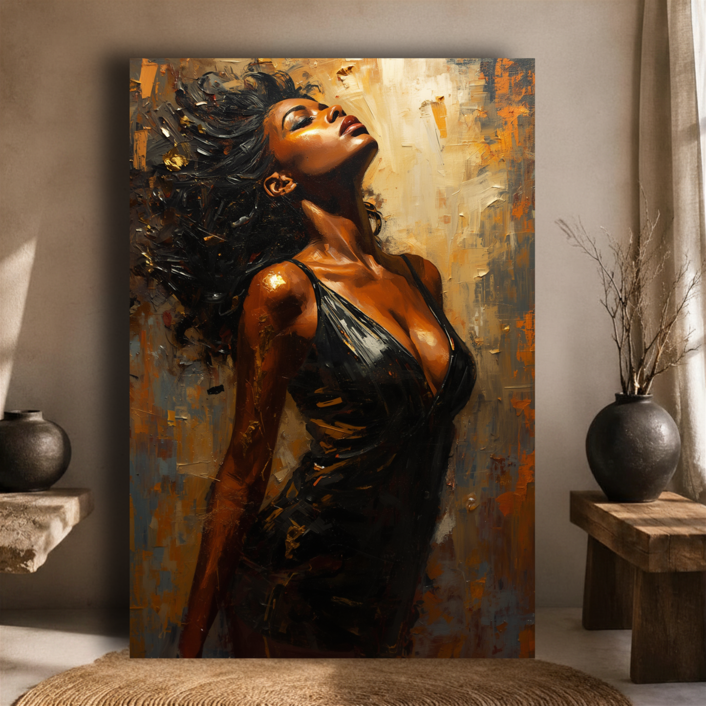 Black Woman Wall Art - Seductive Afrocentric Woman Canvas Print | Luxury Abstract Portrait
