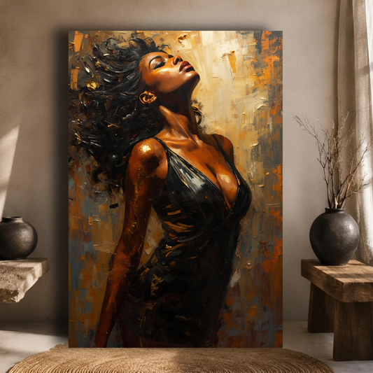 Black Woman Wall Art - Seductive Afrocentric Woman Canvas Print | Luxury Abstract Portrait