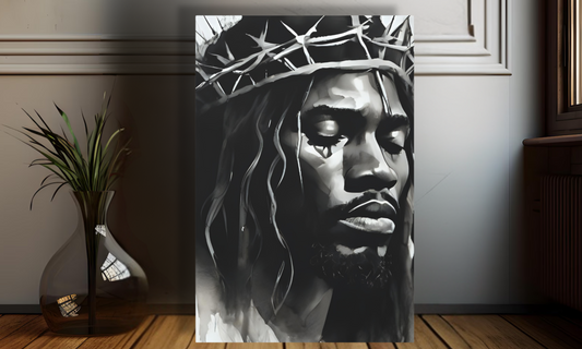 Black Jesus with Tears and Crown of Thorns - Canvas Wall Art