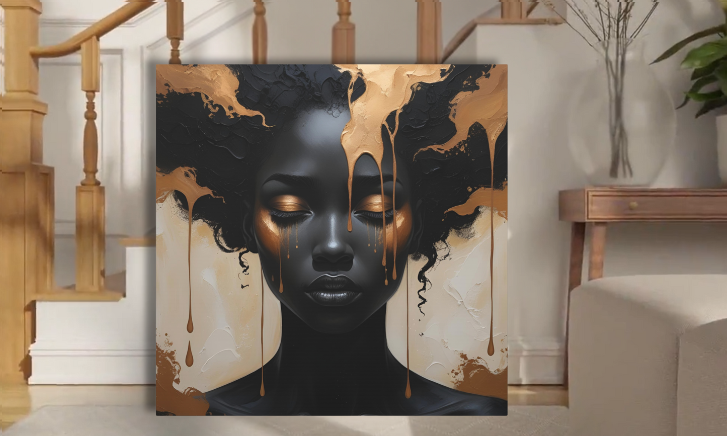 Abstract African Woman Canvas Wall Art – Bold Black and Bronze