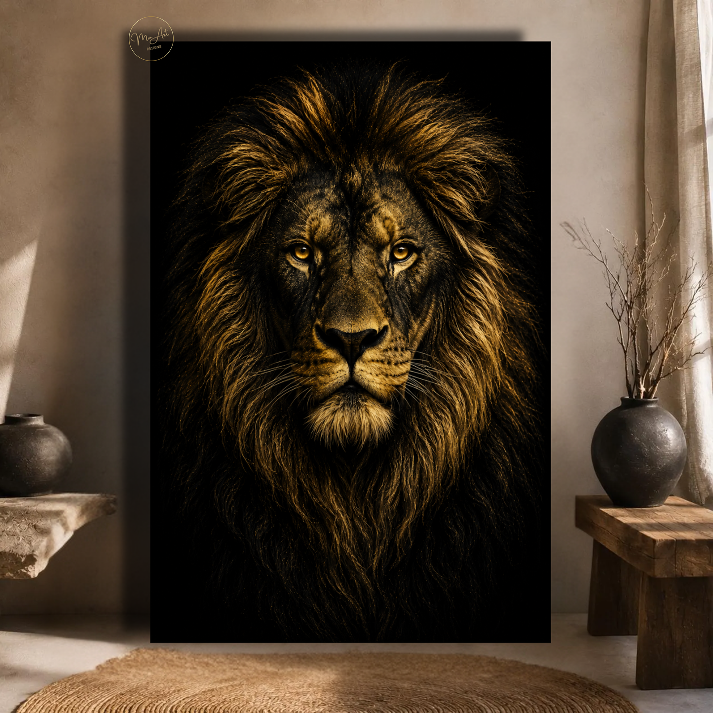 Black & Gold Lion Wall Art – Majestic Lion Canvas Print | Luxury Animal Artwork for Modern Home Decor