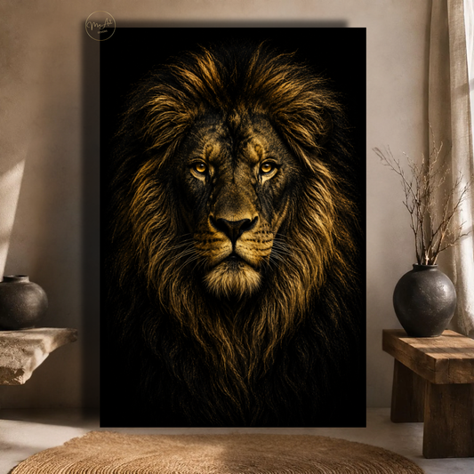 Black & Gold Lion Wall Art – Majestic Lion Canvas Print | Luxury Animal Artwork for Modern Home Decor