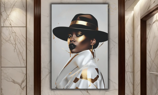 Fedora Elegance – Black Woman Luxury Wall Art / Canvas Print