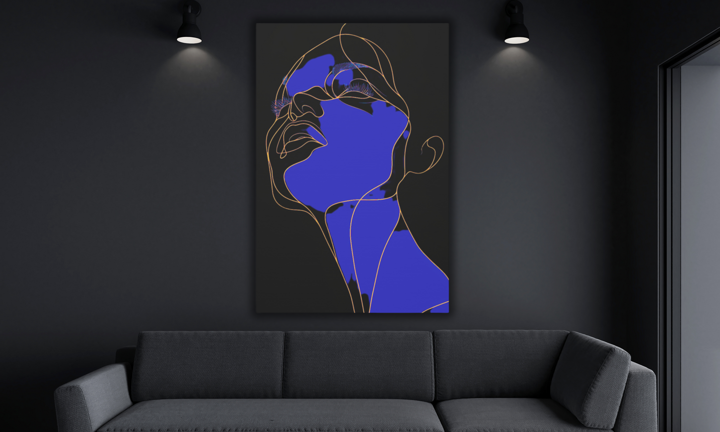 Canvas Art Print, Abstract Woman in Blue, Gold and Black