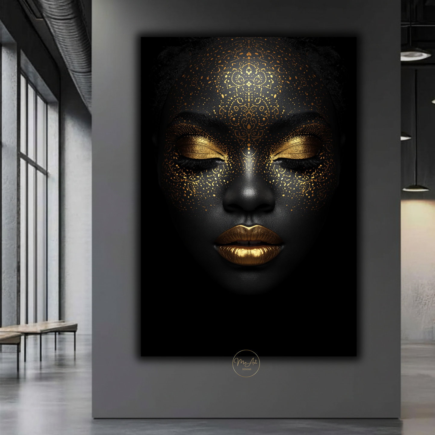 Black Woman Wall Art – Luxury Afrocentric Black & Gold Canvas Print