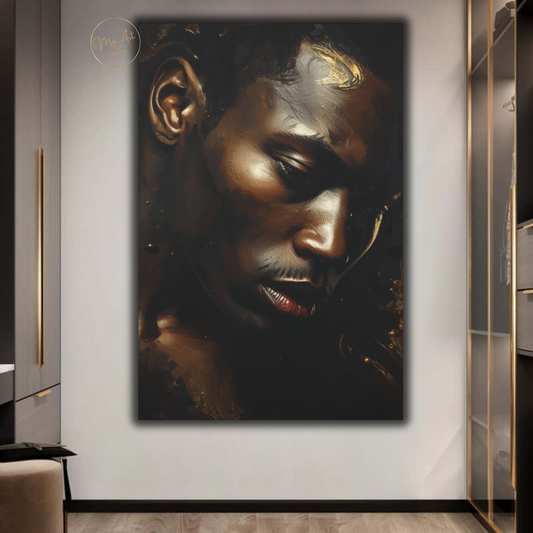 Black Man Wall Art – Quiet Power | Black & Gold Luxury Masculine Canvas Print