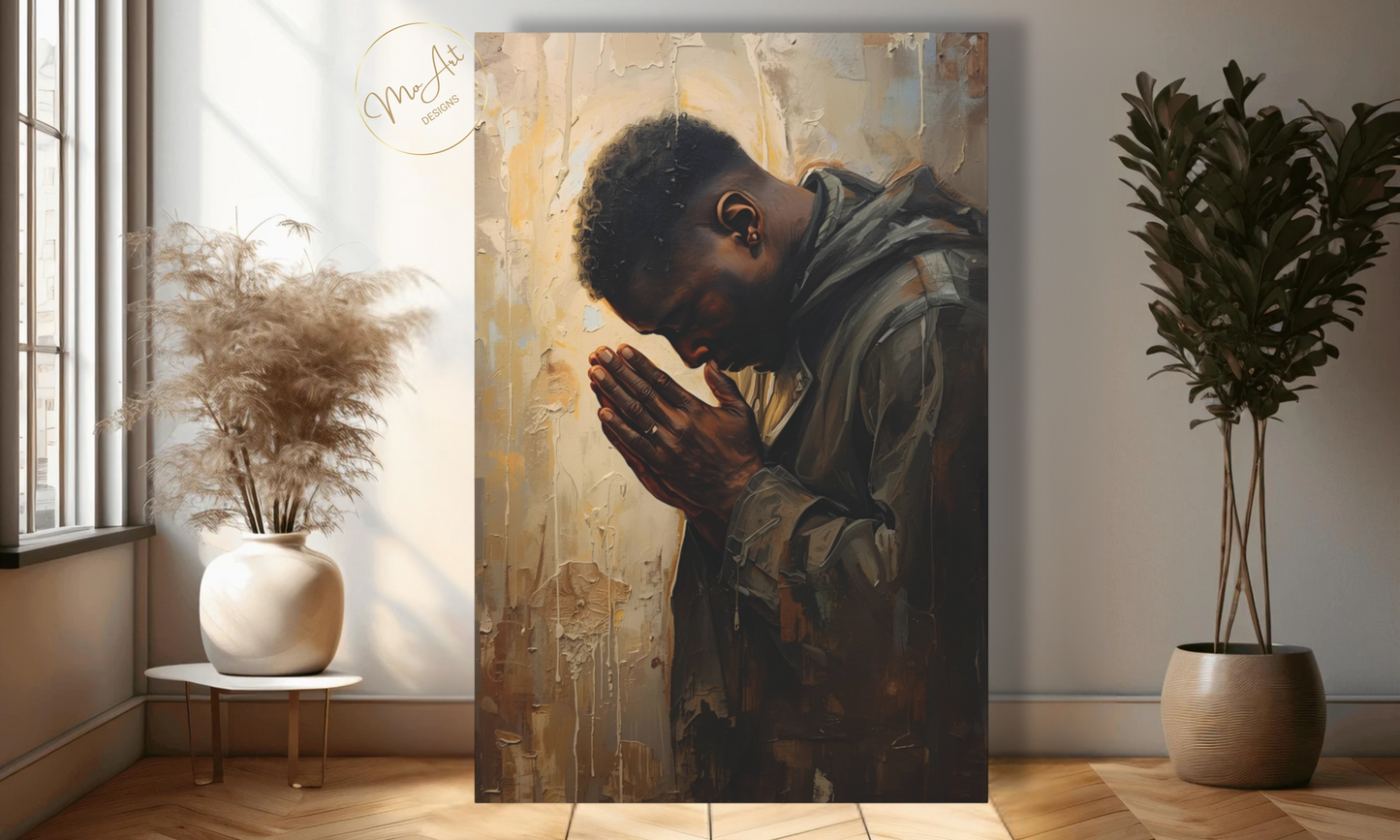 Black Man Praying - Canvas Wall Art