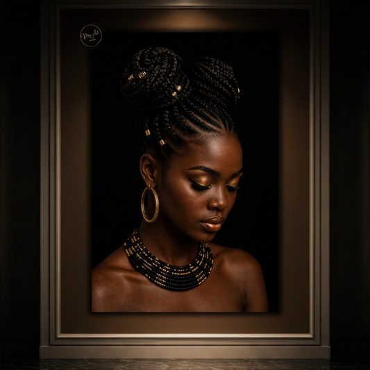 Black Woman Wall Art – Sophisticated Gold & Black Afrocentric Canvas  Print