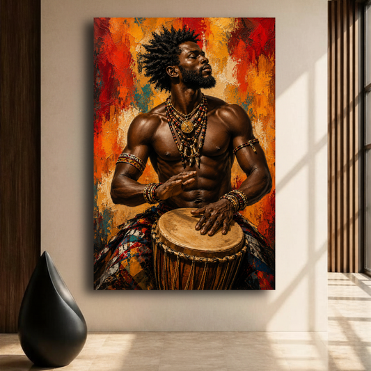 African Man Wall Art – Tribal Drummer Canvas Print | Afrocentric Abstract Drum Art