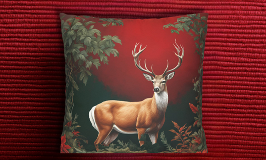 Enchanted Christmas Deer Decorative Faux Suede Pillow Cover