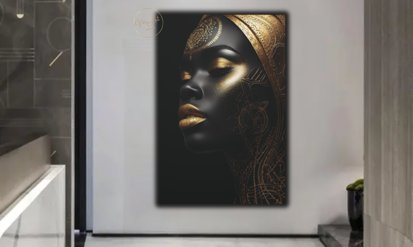 Black & Gold Woman Wall Art – Ebony Elegance / Canvas Print