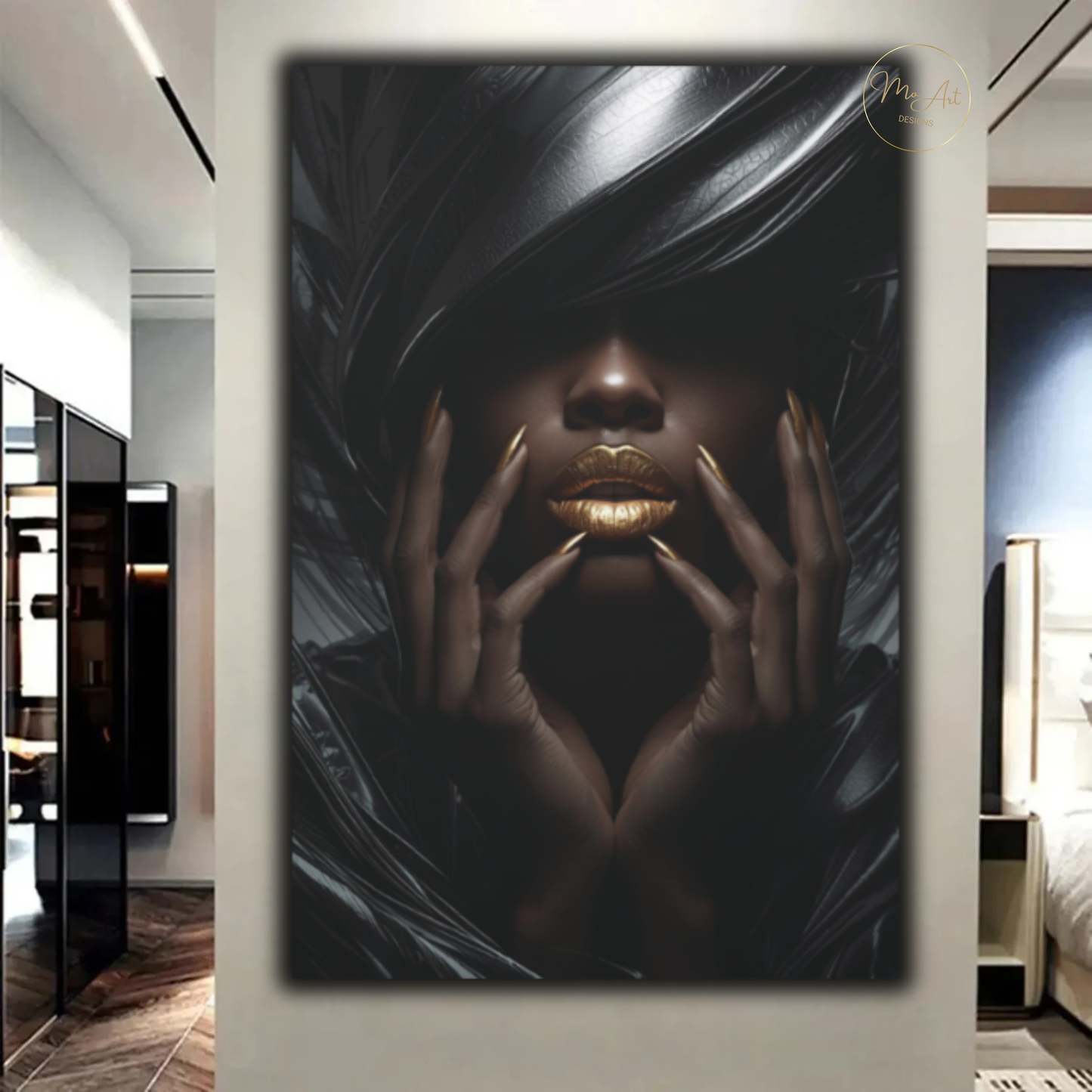 Black & Gold Woman Wall Art – Elegant High Fashion Black Woman / Canvas Print