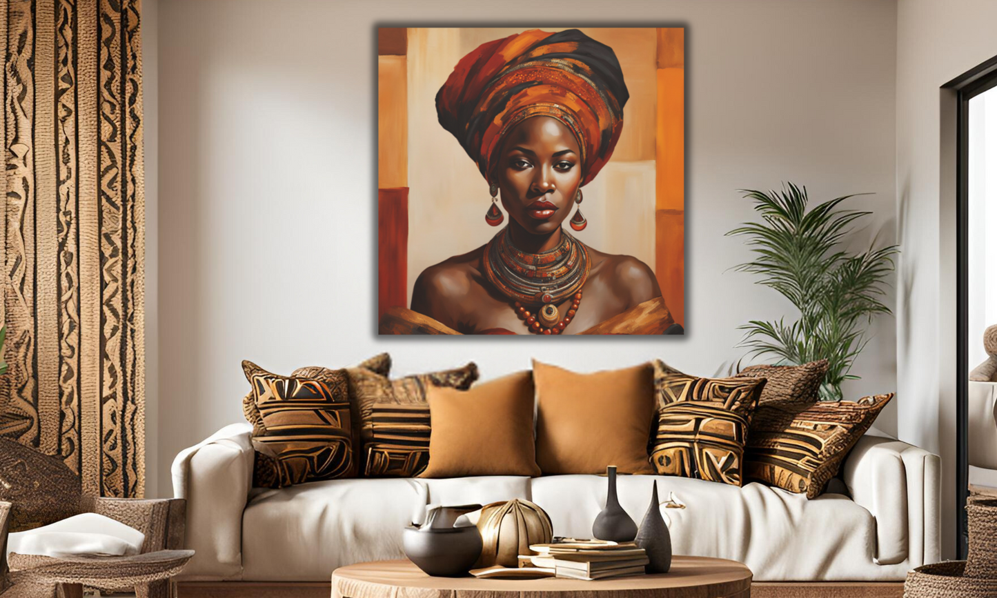 Beautiful African Woman in Headwrap - Canvas Wall Art