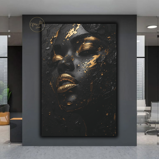 Black & Gold Woman Wall Art – Midnight Seduction in Gold (Digital Download)