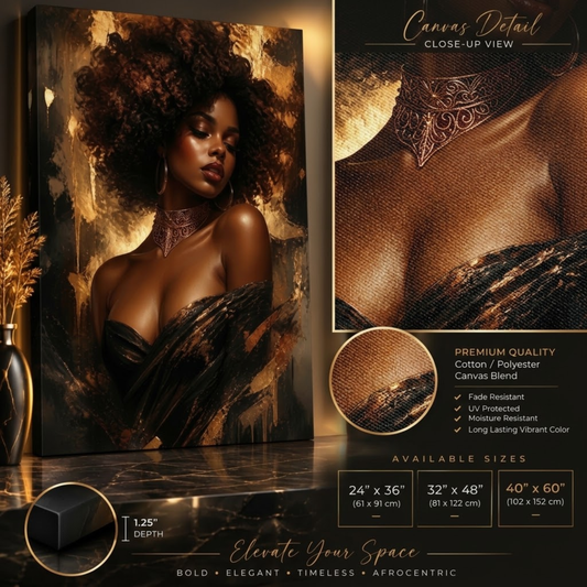 Black Woman Wall Art - Sensual Persuasion | Black & Gold Canvas Print