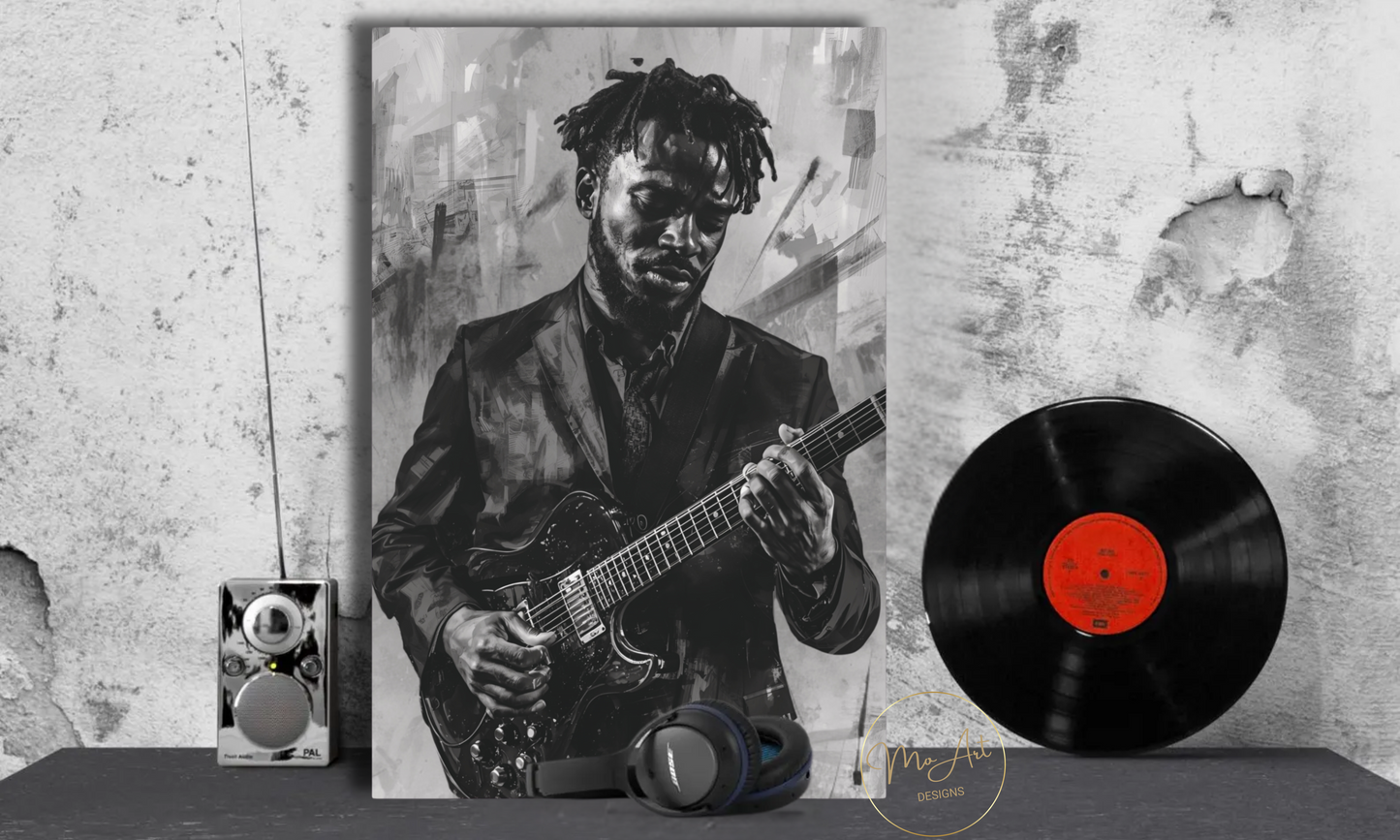Soulful Strings - Black Guitarist - Canvas Wall Art