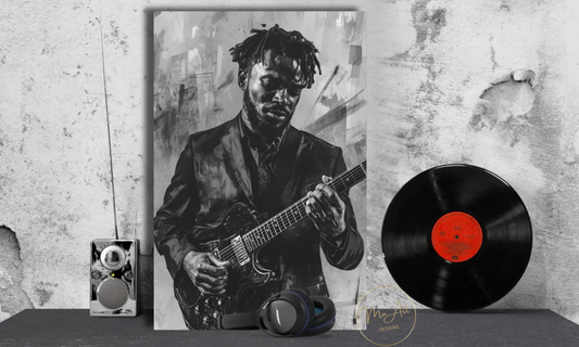 Soulful Strings - Black Guitarist - Canvas Wall Art