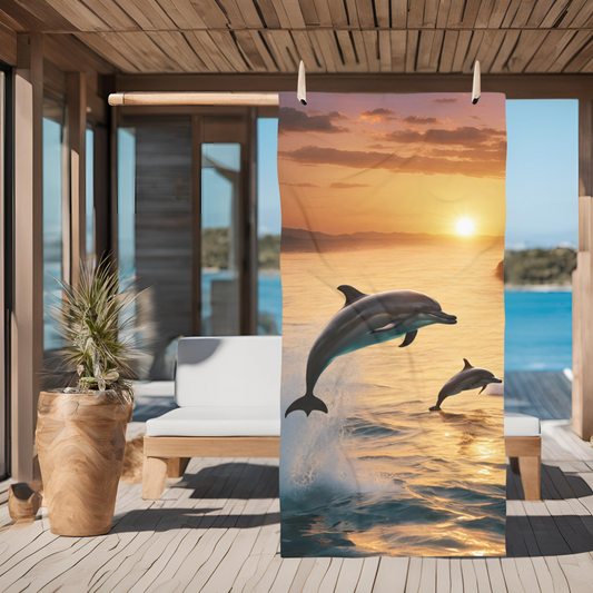 Dolphins Swimming in Ocean Sunset -  Beach Towel