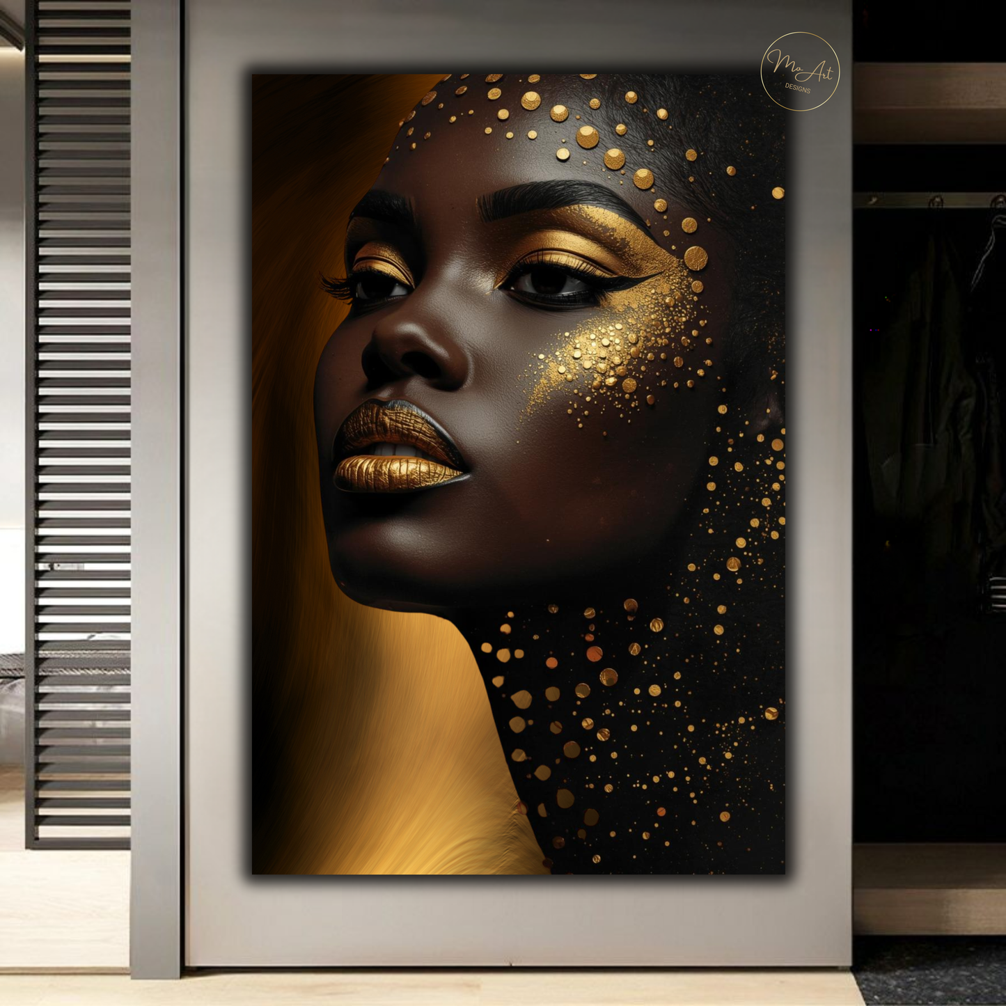 Golden Glow Black Woman Wall Art – Afrocentric Luxury Canvas Print