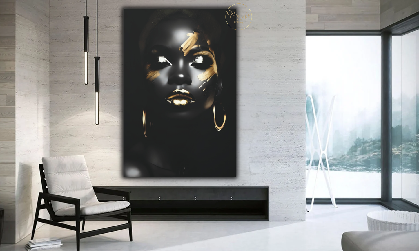 Black & Gold African Woman – Canvas Wall Art